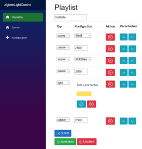 Zigbee Light Control Playlist Konfiguration